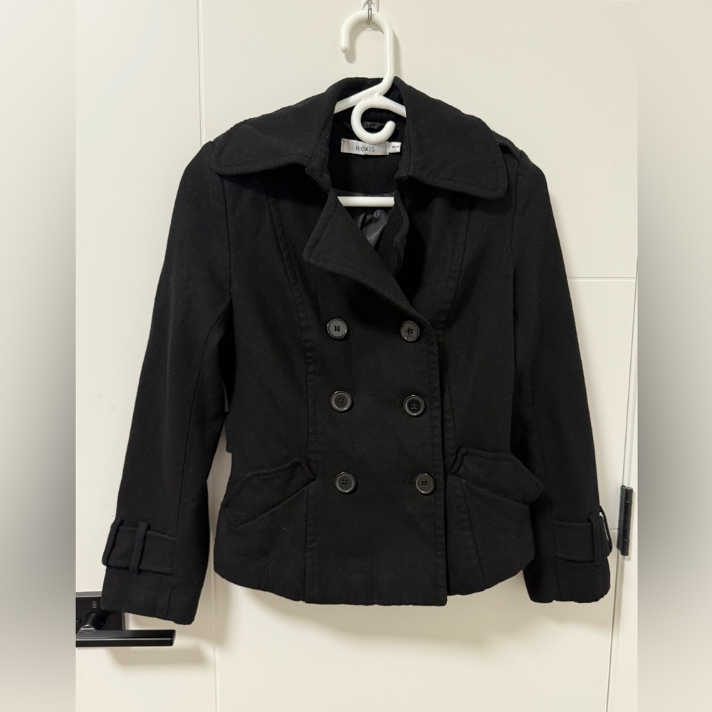 Ricki’s Black Wool-Blend Peacoat | Double-Breasted Classic Jacket